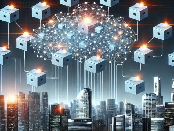 DALL·E 2025-03-28 00.12.34 - A futuristic, high-tech digital ecosystem representing microservices architecture. The image should showcase interconnected, glowing data nodes formin
