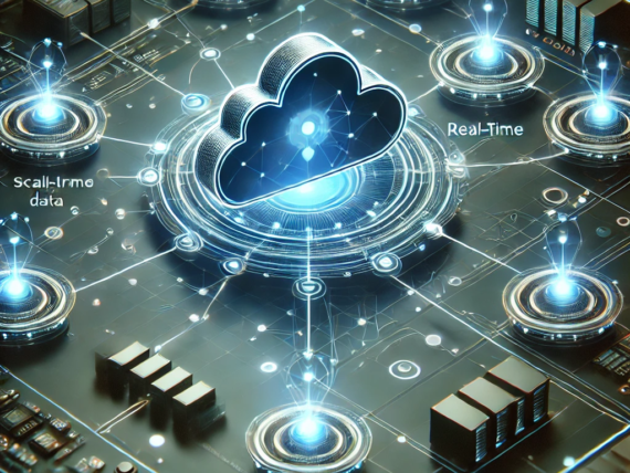 DALL·E 2025-03-28 00.08.26 - A futuristic digital cloud infrastructure with interconnected microservices represented as glowing nodes connected by thin data streams. A central hub